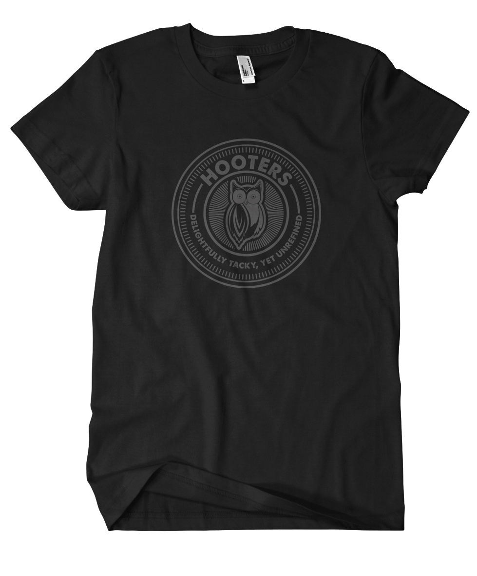 HOOTERS CREST BLACK MENS TEE GREY INK