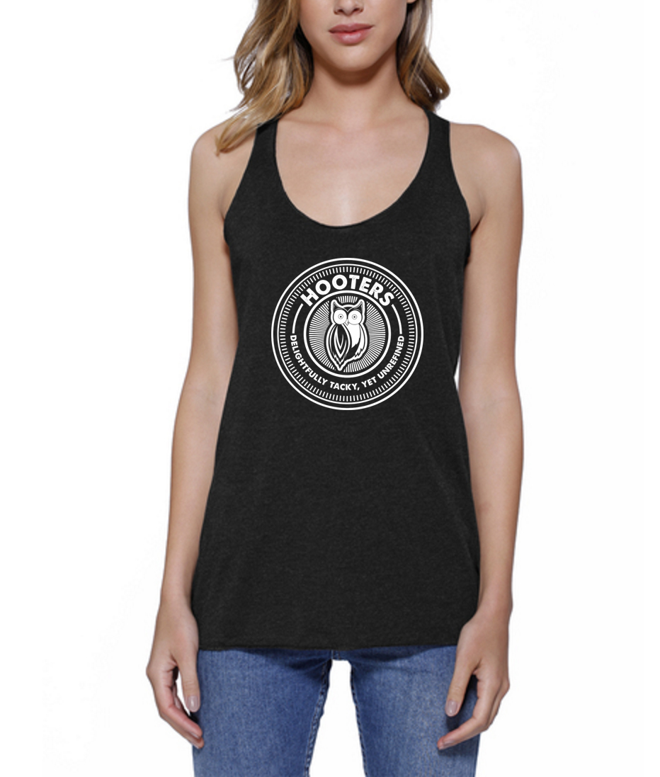 HOOTERS CREST STAR APPAREL RACERBACK HEATHER BLACK