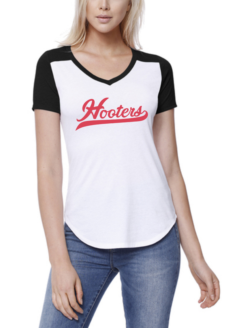 HOOTERS STAR APPAREL BASEBALL TEE BLACK PINK