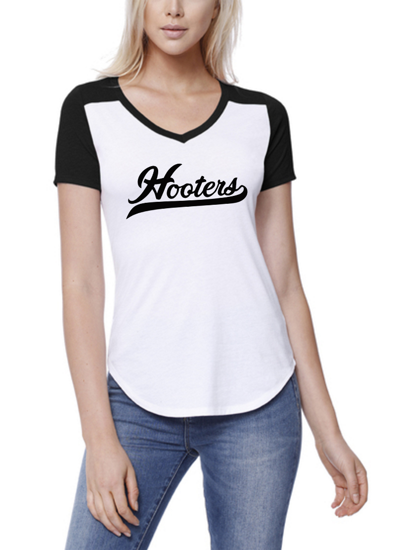 HOOTERS STAR APPAREL BASEBALL TEE BLACK