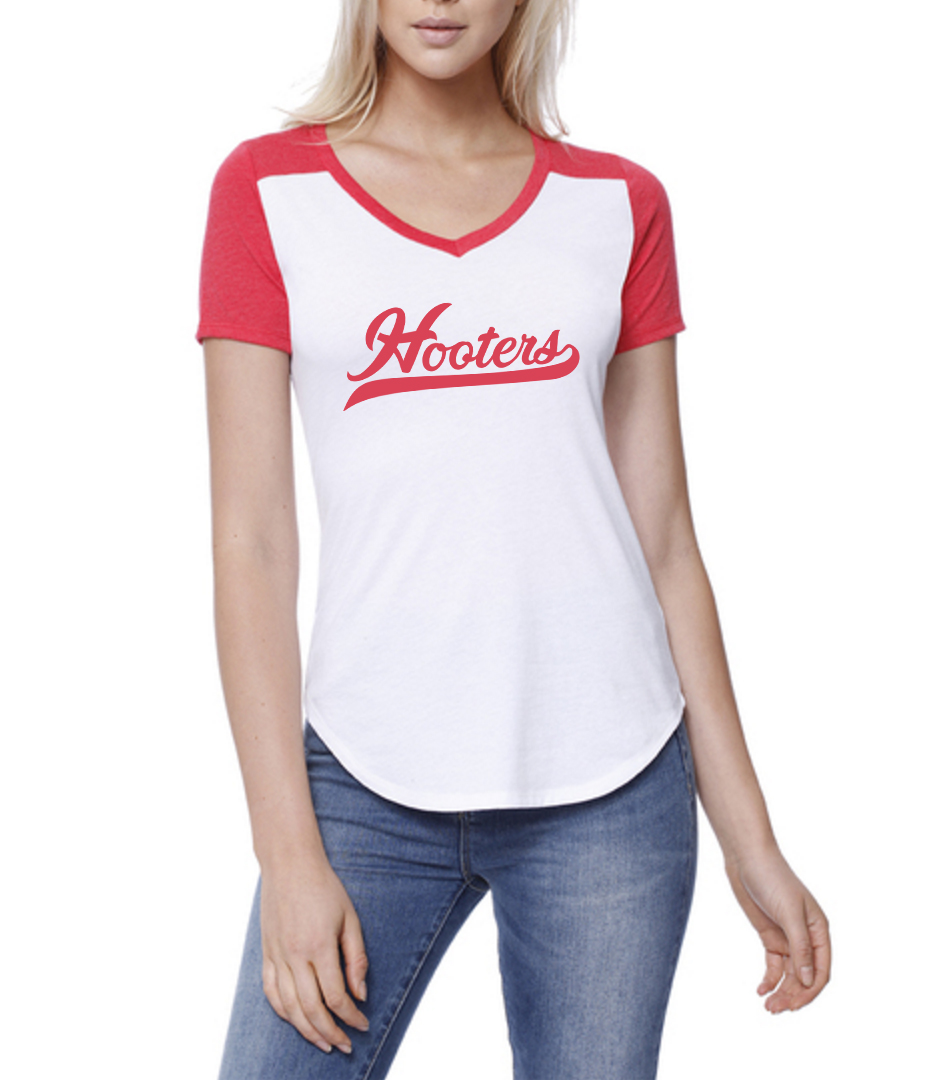 HOOTERS STAR APPAREL BASEBALL TEE RED