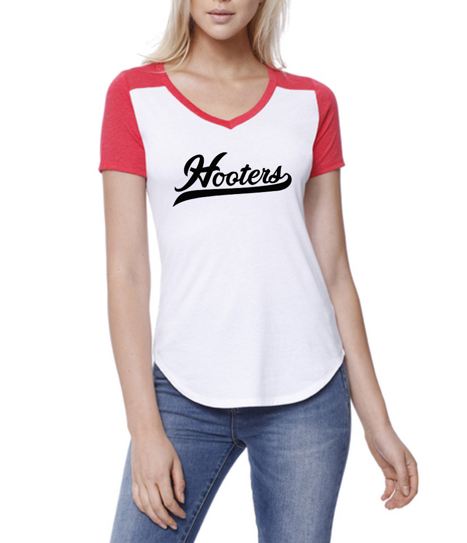 HOOTERS STAR APPAREL BASEBALL TEE RED BLACK