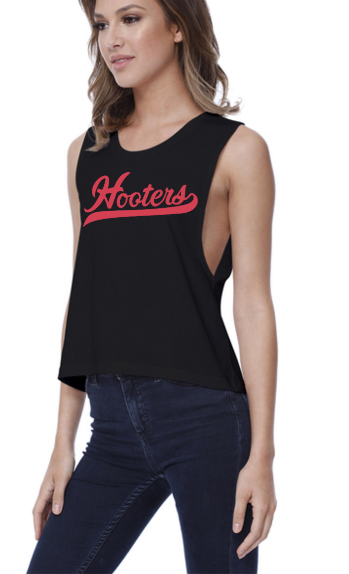 HOOTERS STAR APPAREL MUSCLE TANK GIRLS BLACK PINK INK