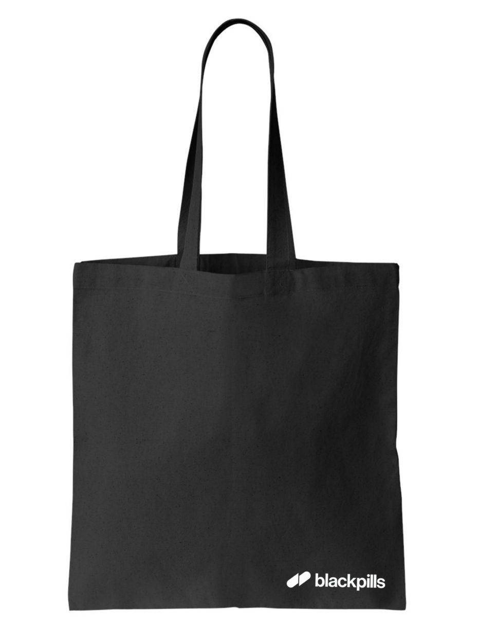 BLACK PILLS BLACK CANVAS TOTE SMALL PRINT