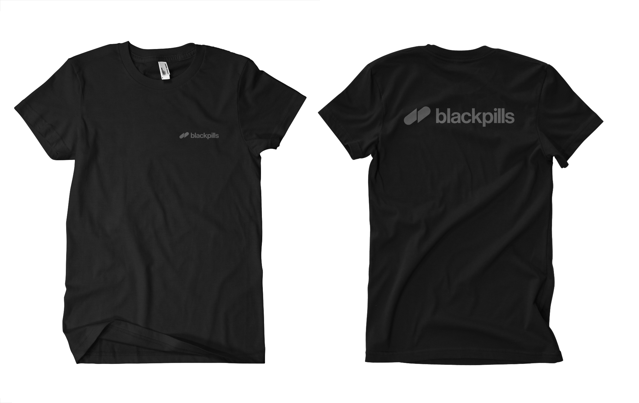 BLACKPILLS BLACK TEE FRONT AND BACK GREY INK