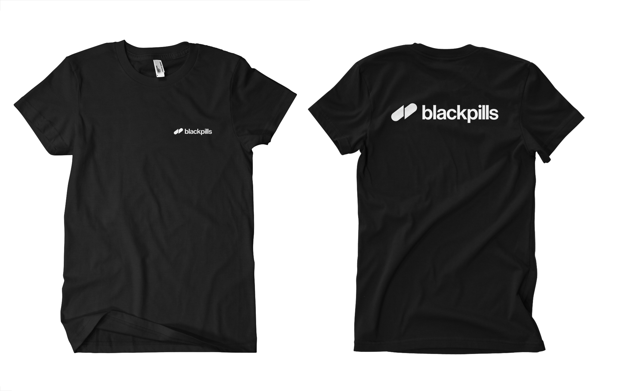 BLACKPILLS BLACK TEE FRONT AND BACK WHITE INK